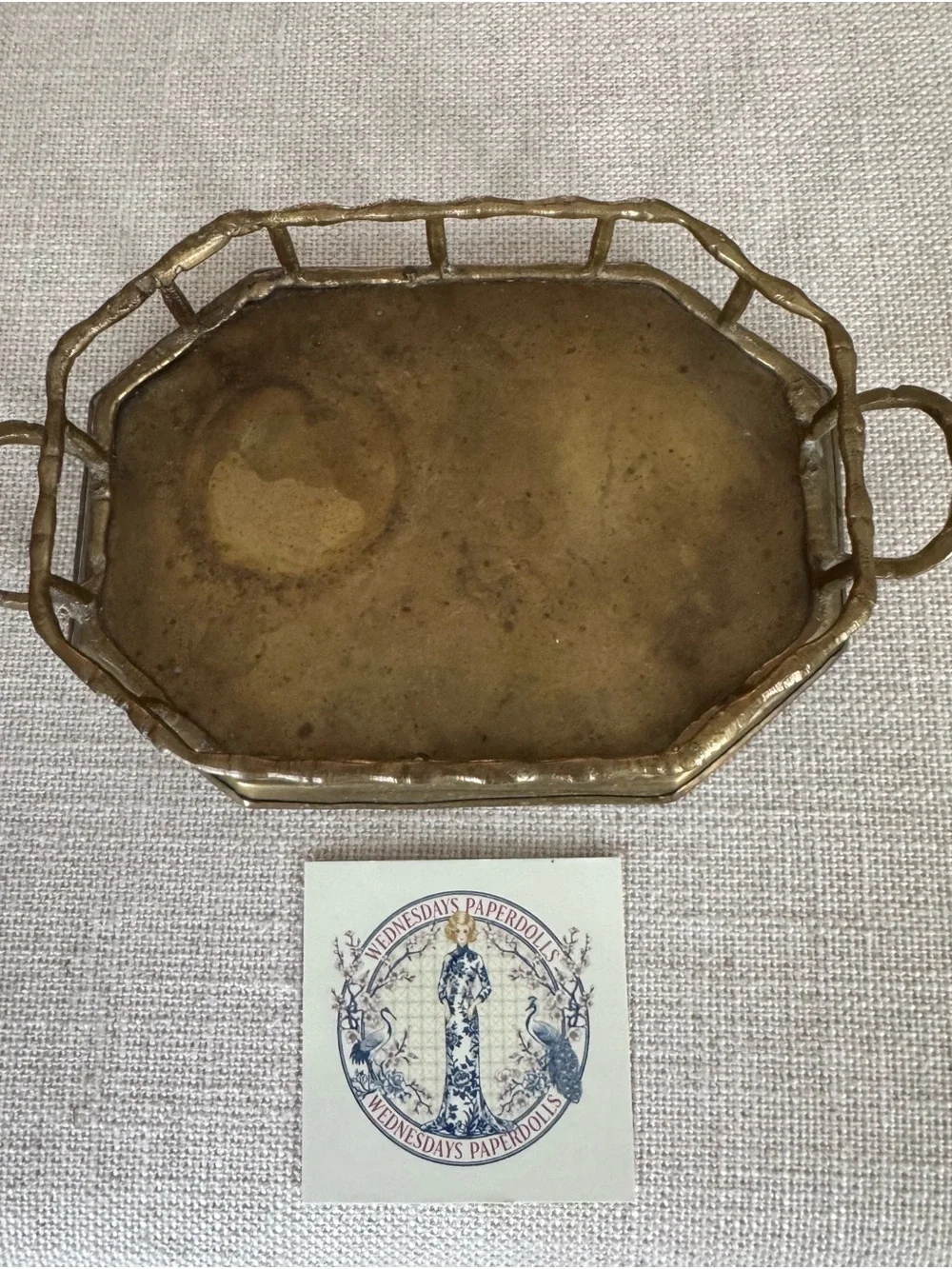 Vintage Brass Bamboo Tray with handles 6”x 4 1/2” With Handles 8 1/2”